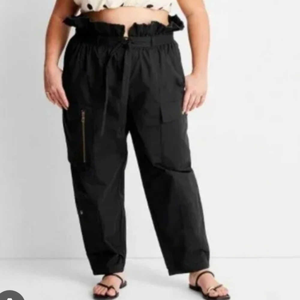Future Collective Black Fold Over Cargo Pants Black Paper Bag Barrel Grunge Y2k